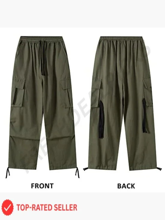 Wide Leg Cargo Pants Y2K Streetwear Baggy High Waist Drawstring Casual Pants - Picture 6 of 7